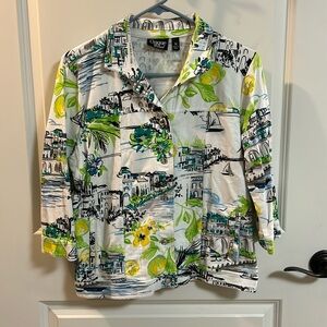 ONQUE CASUAL Snap Up 3/4 Sleeve Jacket - Colorful Art City Scene